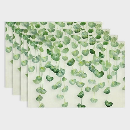 

Fenyluxe Green Flowers Linen Cloth Placemats for Western Meals - Set of 4 Dining Table Pads for Birthday Parties Christmas Restaurants Buffets Home Decor 18x12in