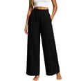 thumbnail image 3 of Oksale Elastic Waist Pants for Women Petite Wide Leg Cotton Linen Pants Loose Comfy Casual Pants with Pockets Black 2XL, 3 of 7