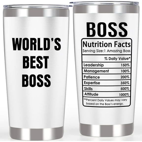 Boss Mug Tumbler, Boss Gifts for Women Men Female Male - Boss Christmas Gifts, Happy Bosses Day Gift Ideas, Worlds Best Boss Manager Appreciation Gifts for Him Her, Funny Travel Coffee Mug, 20oz