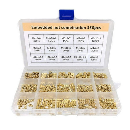 

moobody 330pcs Embedded Nut Combination Copper Nut M2//M4/M5 Brass Knurled Round Molded-in Insert Nut Packed in Organizer Box