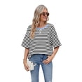 thumbnail image 1 of Top Holgado de Corta con Estampado de Rayas de Colores para Mujer, Rayas Blancas y Negras, Talla L, 1 of 6
