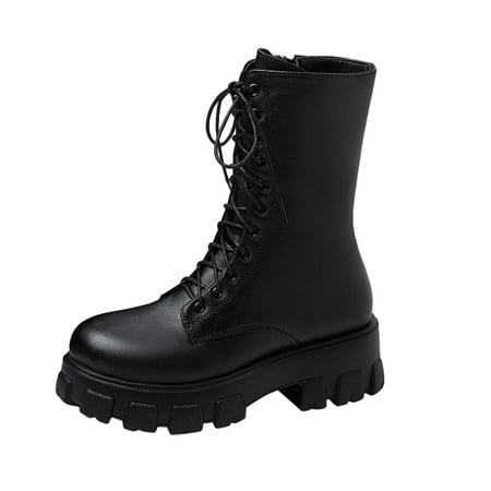 

Ketyyh-chn99 Boots for Women Ankle Fall Shoes for Women 2024 Women s Pointed Toe Ankle Boots Chunky Stacked Heel Side Zipper Leather Ankle Booties Black 8