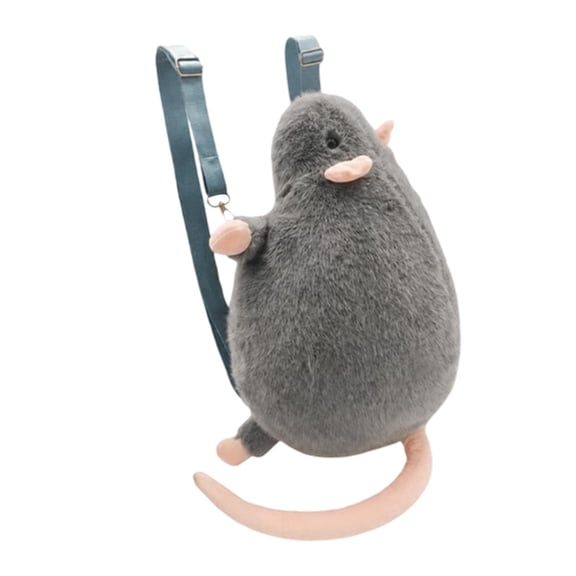 Grey Rat Plush Backpack With Adjustable Straps Lightweight Travel Pack Cute Plush Shoulder Bag,37Cm