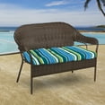 thumbnail image 3 of Jordan Manufacturing 44" x 18" Covert Capri Blue Stripe Rectangular Tufted Contoured Outdoor Wicker Settee Bench Cushion, 3 of 14