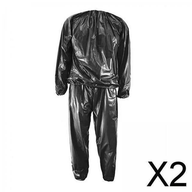 2xFitness Traje De Sauna Ejercicio Gimnasio Casa Sudadera Con Capucha Pantalones Negro XXL