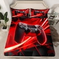 thumbnail image 2 of Manfei Cartoon Console Queen Sheet Sets,Modern Video Game Flat Sheet,Red Black Abstract Geometric Queen Fitted Sheet For Boys Teens,Super Cozy Room Decor,4pcs, 2 of 7