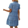 thumbnail image 4 of Wangsaura Robe en Denim d'Été pour Femmes, Col à Revers à Manches Courtes avec Boutons, Décontractée, 4 of 6