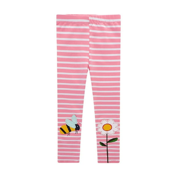 Godderr Girls Leggings for Toddler Baby Kids Stripe Bee Flower Print Pink anti-mosquito pants for 2-7 Years Old Outer Wear Leggings