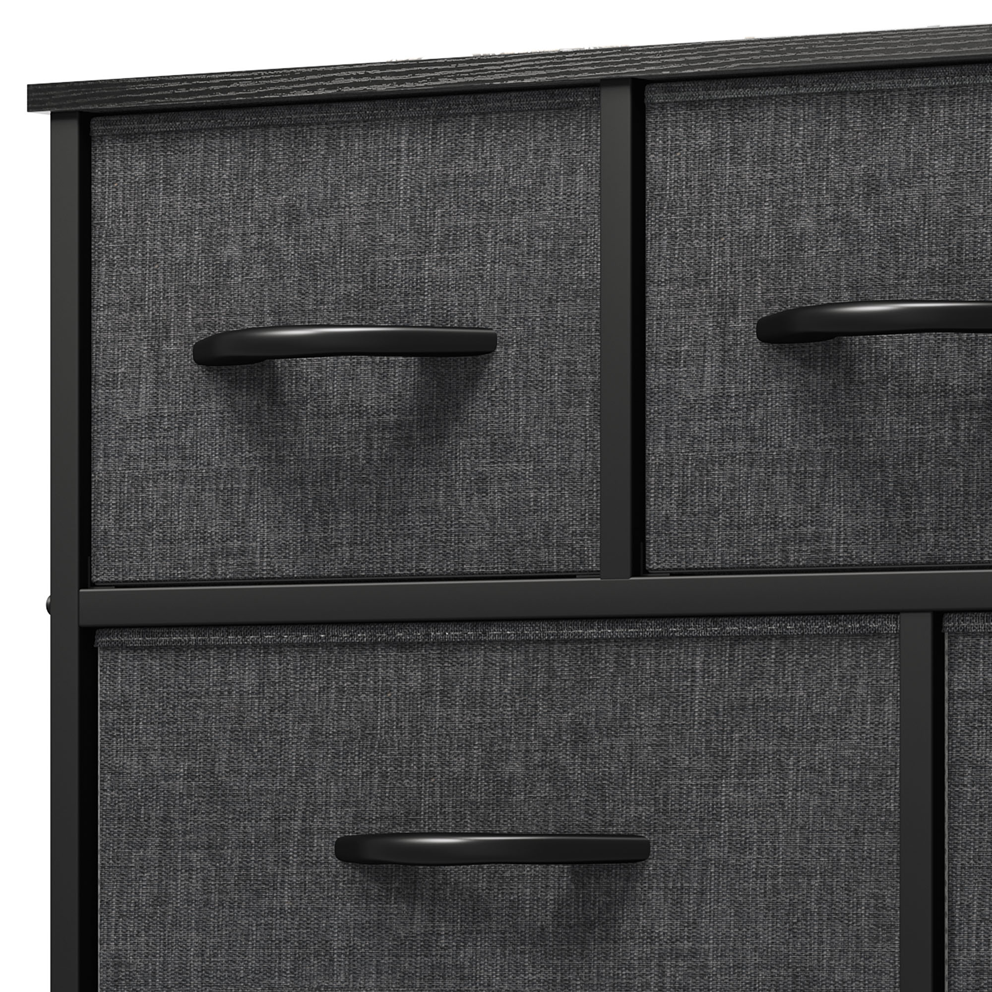 Uforic 5 Drawer Dresser Fabric, Wide Chest Of Drawers With Wood Top for Living Room,,Hallway,Nursery,Black