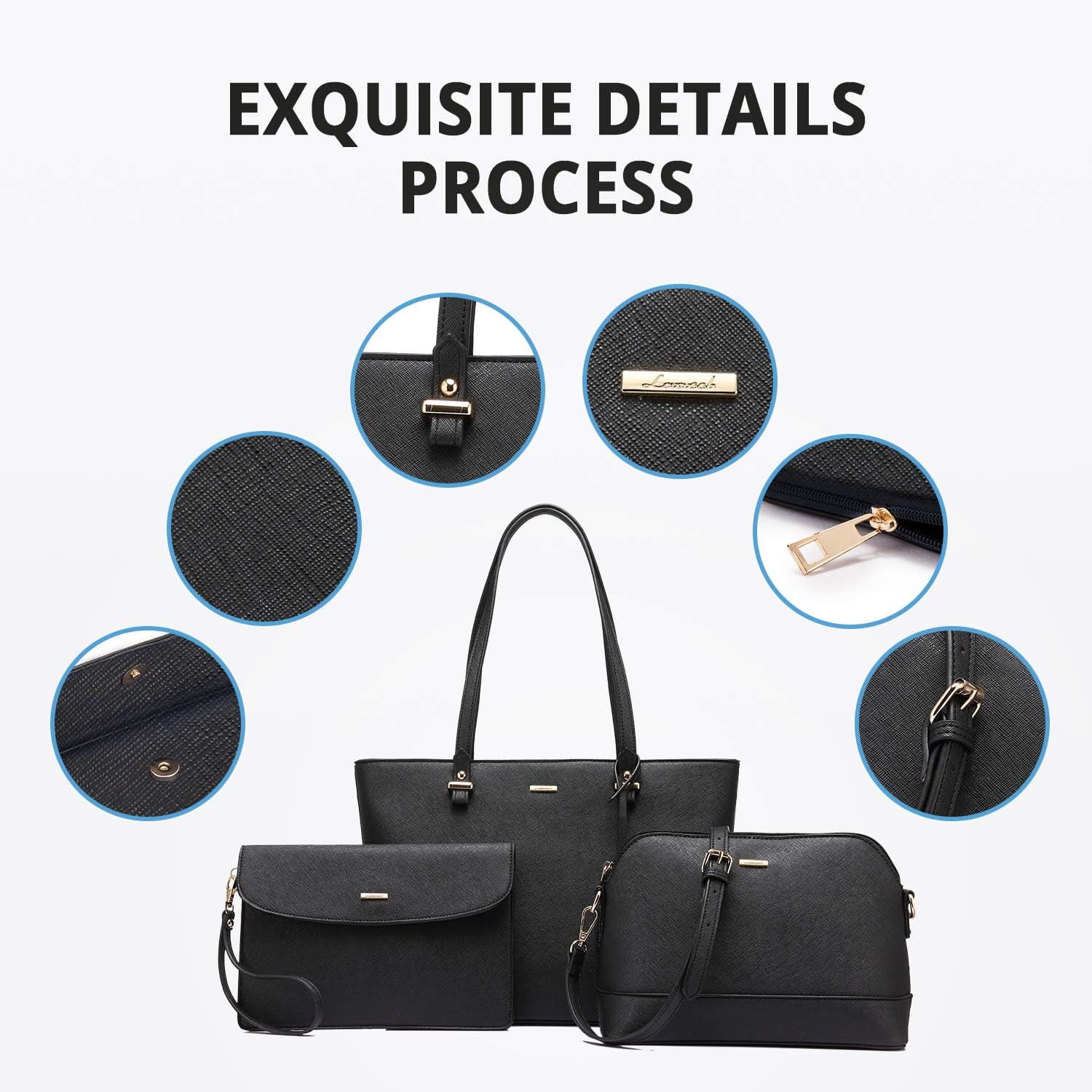 Lovevook Purses and Handbags for Women, Fashion Tote Satchel Shoulder Bag,Top Handle Satchel Bags Purse Set- 3pcs & Black