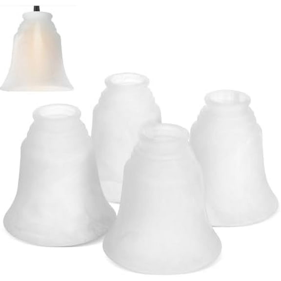 4 Pack Frosted White Glass Lamp Shades, Replacement Ceiling Fan Light Covers, Bell Shape Globes for Chandelier Pendant Wall Sconce, 1.5 Inch Fitter Size (5.5" H x 5.1" D)$$Tools & Hardware Other