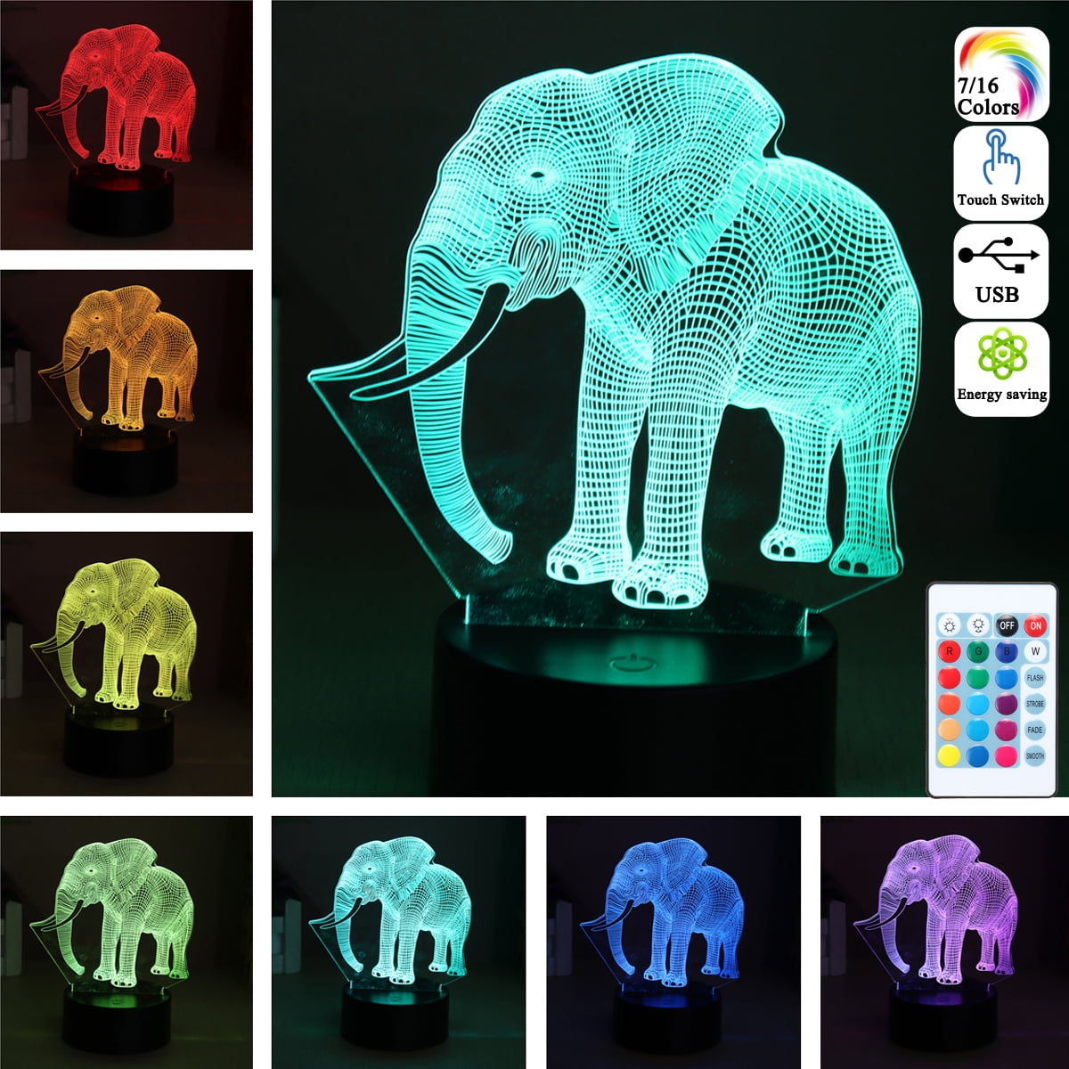 3D Desk Table LED Night Light 7/16 Color Change Lamps Bedroom Decor Kids Gifts 