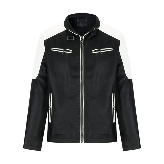 Herrnalise Men's Coat Loose Fashion Slim Trend Plush Youth Leather Jacket Men's Coat Black