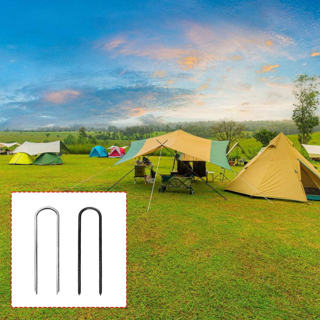 Pack of 8 Heavy Type Metal Ground Stakes U Shape Tent Stakes Metal Texture Suitable for Camping and Picnics