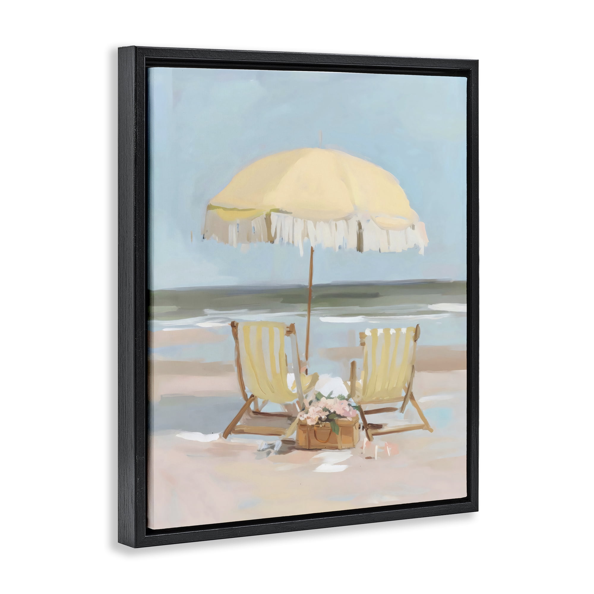 Stupell Industries Yellow Chairs Beach Relaxation Black Framed Floater Canvas Wall Art, design by Sisi and Seb