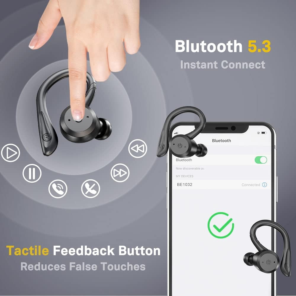 Bluetooth Headphones True Wireless Earbuds with Charging Case IPX7 Waterproof Stereo Sound Earphones Built-in Mic in-Ear Headsets for Sport Running Black