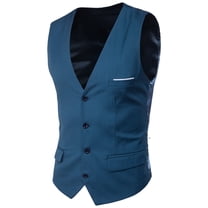 SWSMCLT Men's Slim Fit Waistcoat Formal Business V Neck Suit Vest Sleeveless Formal Top Blue 34
