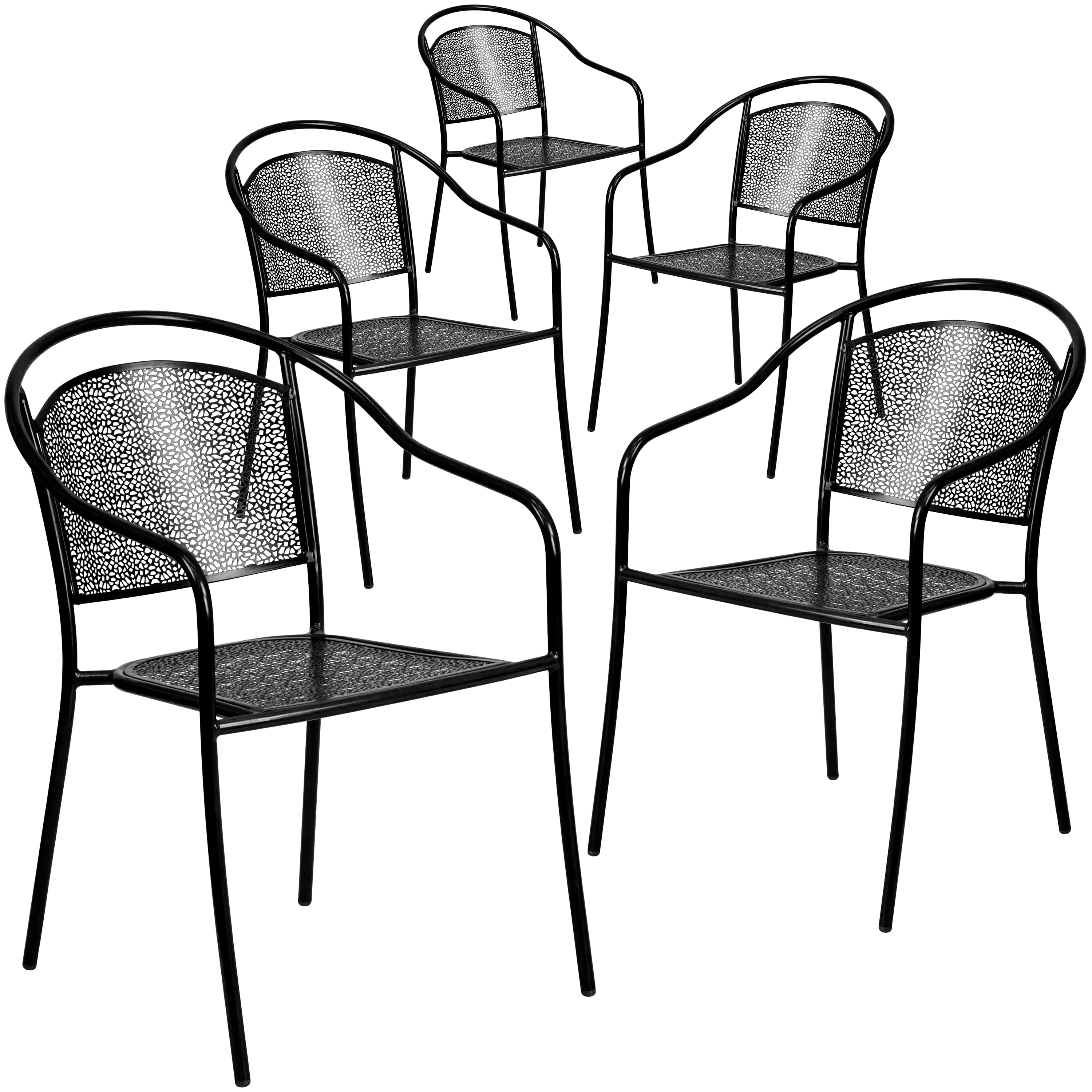 Flash Furniture Commercial Grade 5 Pack Black Indoor-Outdoor Steel Patio Arm Chair with Round Back