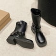 thumbnail image 5 of R-453 Black Ladies Fall Winter Short Boots Buckle Thick Bottom Thick Heel Solid Color Round Head Trendy Fashionable Casual Versatile Footwear, 5 of 9