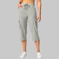 thumbnail image 3 of Scyoekwg Women's Capris Drawstring Elastic Waist Cargo Pants Summer Outdoor Workout Cropped Trousers with Pockets Gray,L, 3 of 7