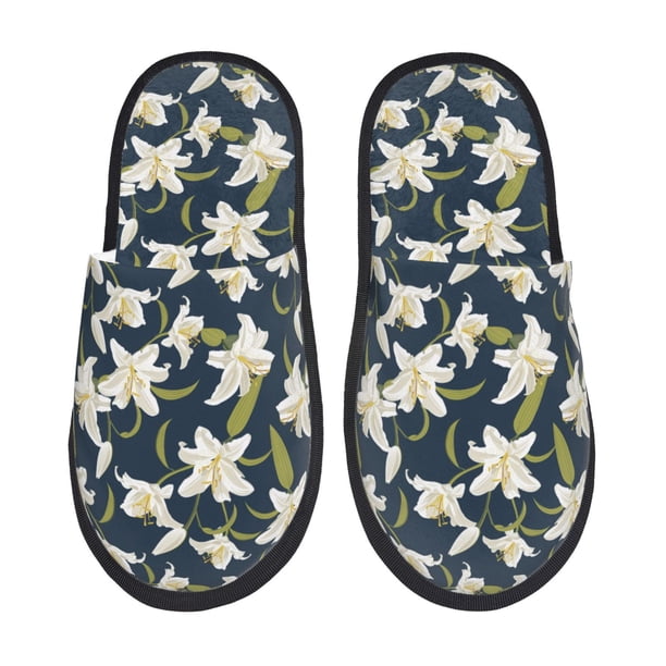 Balery Lilies Flowers Pantuflas de Casa de Felpa Silenciosas con Diseño Estampado, Zapatillas Cómodas Antideslizantes de Algodón para Interior-Medium
