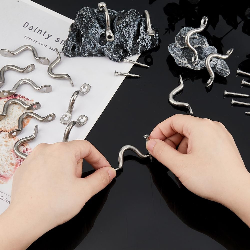 30 Sets M6 Stainless Steel Eye Straps for Bimini Boat Top with 60Pcs Screws Bimini Boat Top PAD Eye Kayak Deck Loops Ceiling Wall Mount U Hooks Silver