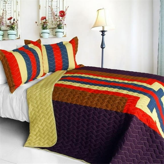 Bubbly Night - 3 Pieces Vermicelli-Quilted Patchwork Quilt Set  Full & Queen Size - Yellow