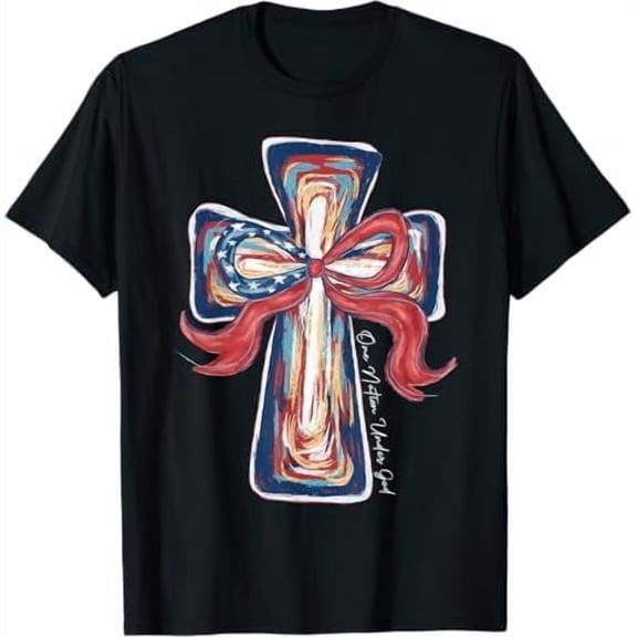 One Nation Under God Flag 4th of July Patriotic Christian T-Shirt USA American Flag Shirt Independence Day Freedom Tee