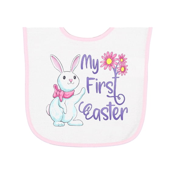 Inktastic My 1st Easter Cute White Bunny with Spring Flowers Baby Terry Cloth Bib