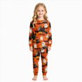 thumbnail image 2 of UAYOTSE Little Girls Halloween Pjs 2‑Piece Set Long Sleeve Crewneck Top Jogger Sleep Pants Orange‑Base Ghost Pumpkin Haunted House Graphic Kids Night Outfit Size 7-8 Years, 2 of 9