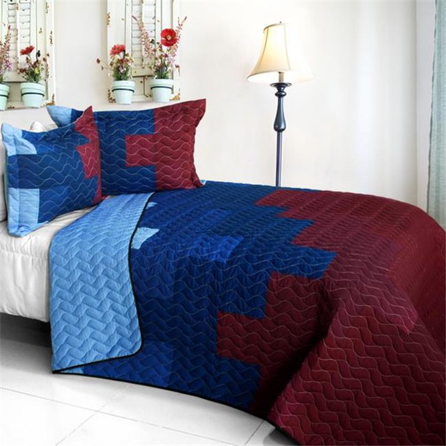 Fire & Ice - 3 Pieces Vermicelli - Quilted Patchwork Quilt Set Full & Queen Size - Multicolor