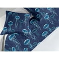 thumbnail image 2 of Marine Bed Runner Set, Jellyfish Floating in the Dark Deep Ocean Repetitive Pattern Nautical Themed, Decorative Bedding Scarf & 2 Pillow Shams for Hotels Homes, King, Sea Blue Indigo, by Ambesonne, 2 of 3