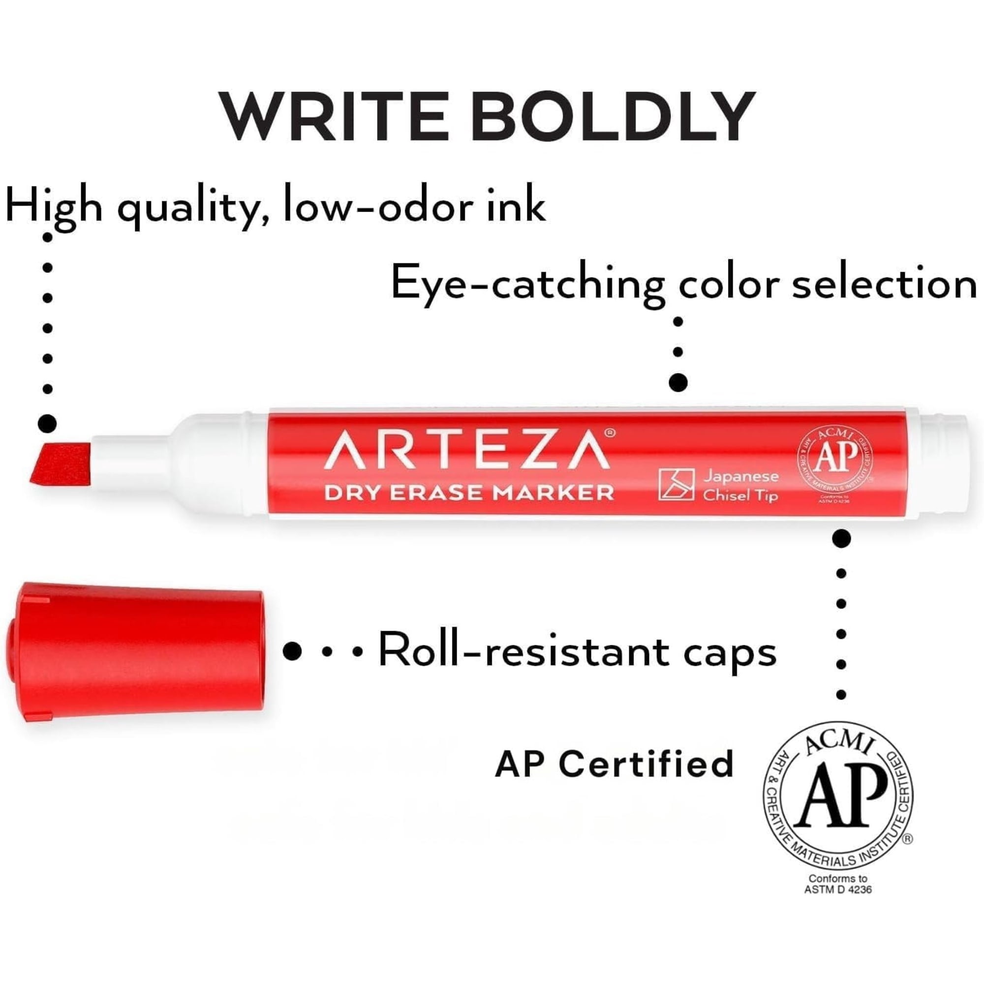 Arteza Dry Erase Markers, Chisel Tip, Assorted Colors, 52 Count