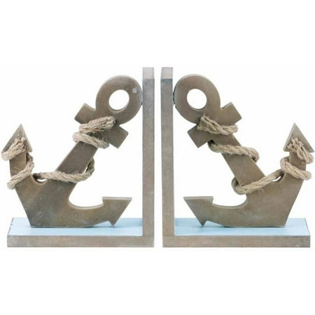 Urban trends collection: wood anchor bookend beach decor, brushed finish, blue