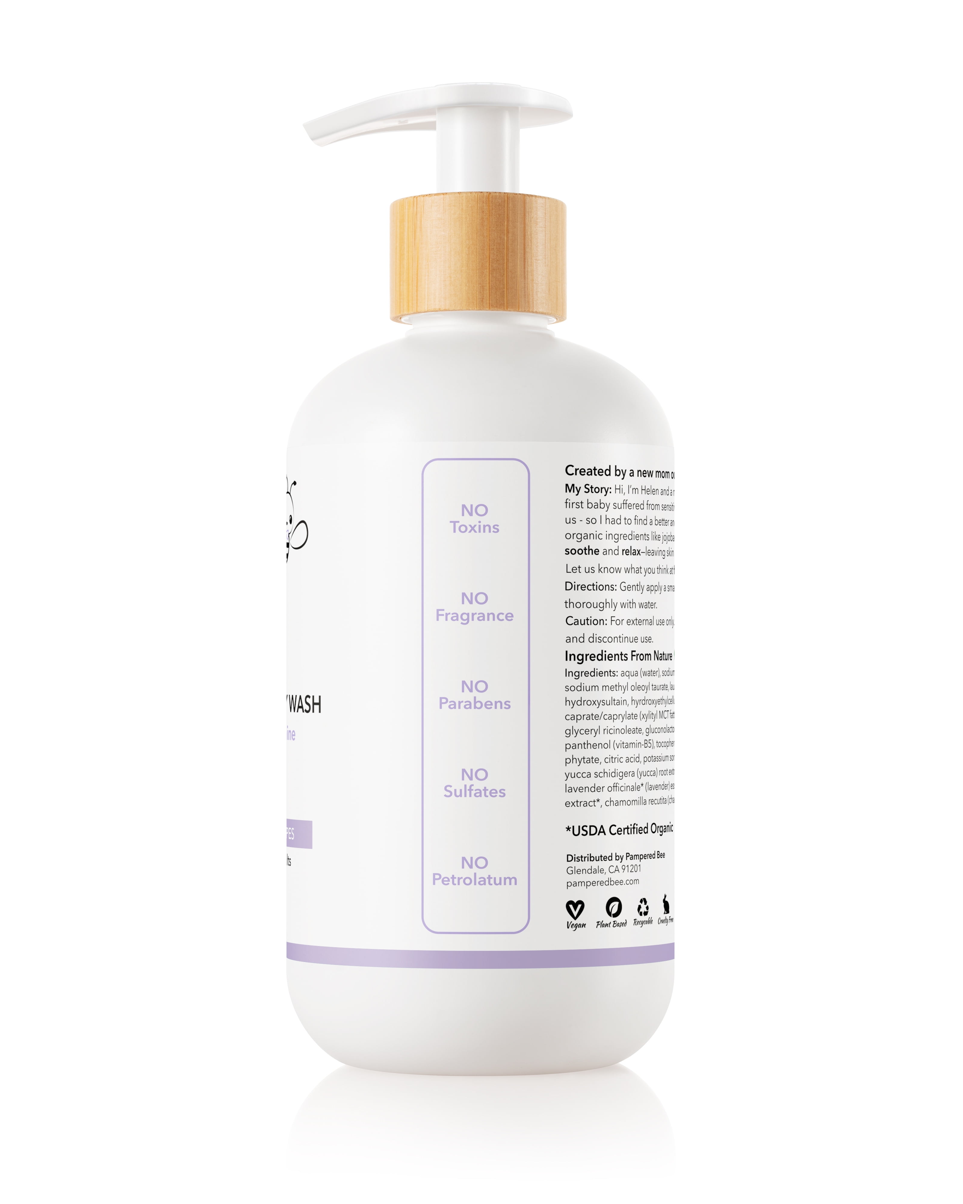 (6 pack) Pampered Bee 2-in-1 Natural Shampoo and Body Wash - Lavender & Jasmine, 12 fl oz