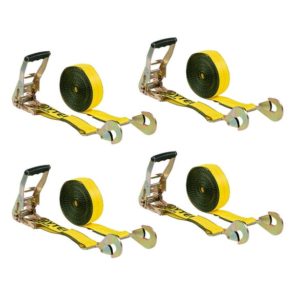 4 Pack 2" x 15' Ratchet Straps w/ Twisted Snap Hooks - 3,333 lbs WLL Yellow Car Tie Down Straps Heavy-Duty Tow Straps for Trailers Truck