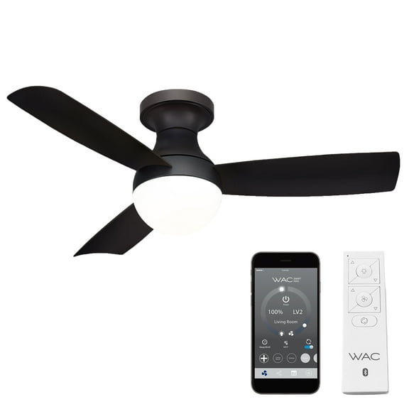 WAC Orb 44" Matte Black Smart Flush Mount Ceiling Fan with 3000K LED and Remote Control