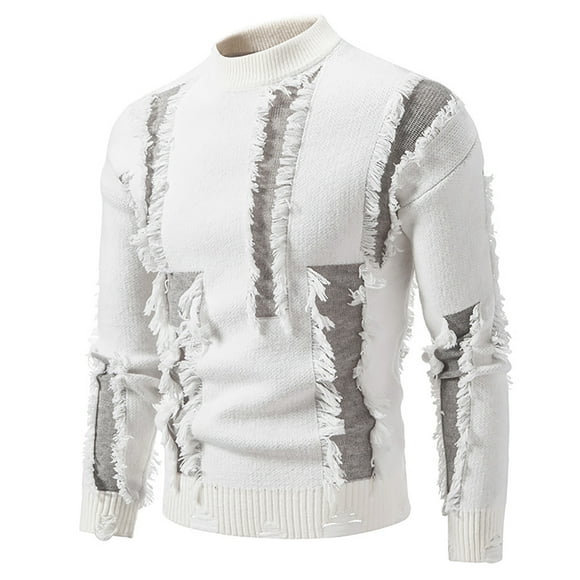 pstuiky camisas de hombre de manga larga, Suéter de cuello redondo con bloques de color para hombre, suéter de punto, suéter de manga larga cálido e informal para hombre xl