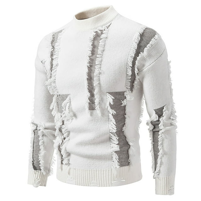 pstuiky camisas de hombre de manga larga, Suéter de cuello redondo con bloques de color para hombre, suéter de punto, suéter de manga larga cálido e informal para hombre xl