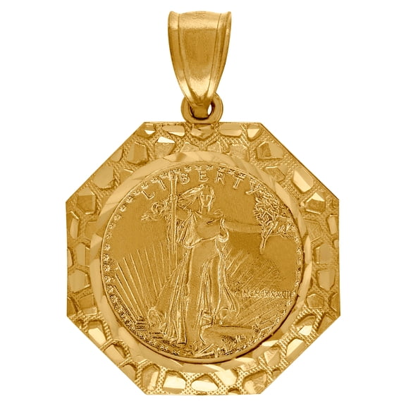 10k Yellow Gold Mens Nugget Lady Of Liberty Charm Pendant 29.9x21.10mm Wide Necklace for Men