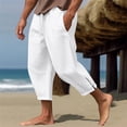 thumbnail image 2 of Men Pants Elegant Fashion Buckle Cuff Linen Pants Solid White Ankle-Length Trouser Plus Size Mens Casual Drawstring Sweatpants White S, 2 of 7