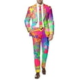 thumbnail image 5 of ZHOUCHANKIDS Men's Valentine's Day Printed Suit Set Two Piece Formal Attire with Rose Design Jacket and Trousers Orange L, 5 of 6