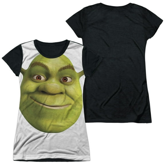 Shrek - Head - Juniors Teen Girls Black Back Sleeve Shirt - Large
