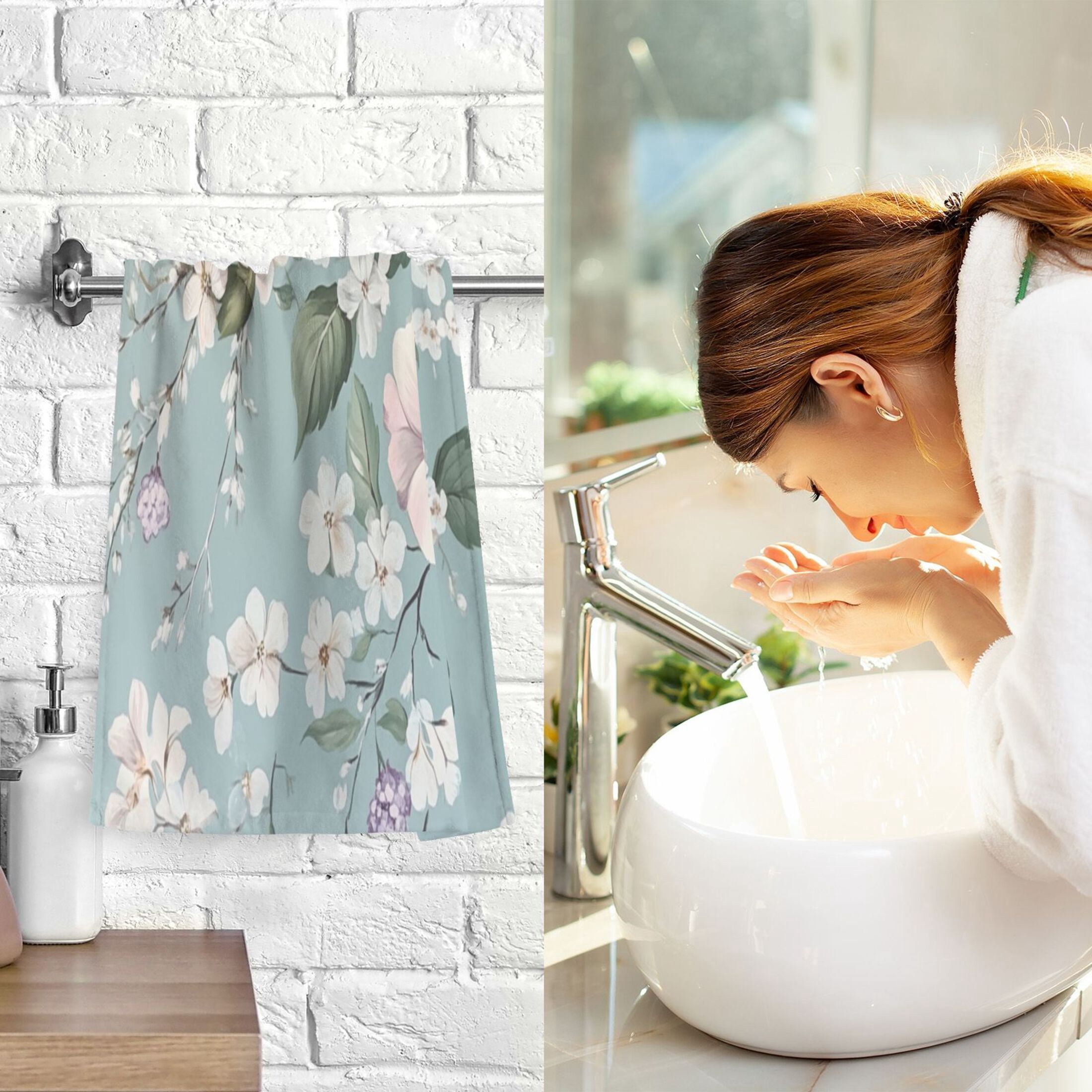 Cotton Towel Two-Piece 16x28 Inch One Sizex2 Face Towel Set Towel Set Cotton Hand Bath Towel Bathroom Beach Colorful Flower