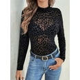 thumbnail image 2 of Womens Mesh Long Sleeve Tops Mock Neck Going Out See Through Shirts Sheer Blouses Clubwear Black M, 2 of 7