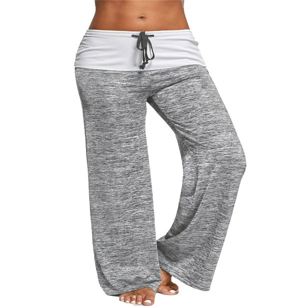 Advancent Pantalones de Yoga con cordón para mujer, para otoño y primavera, para senderismo, trotar, Fitness, pantalones de pierna ancha a Uniforme atlético Gris L