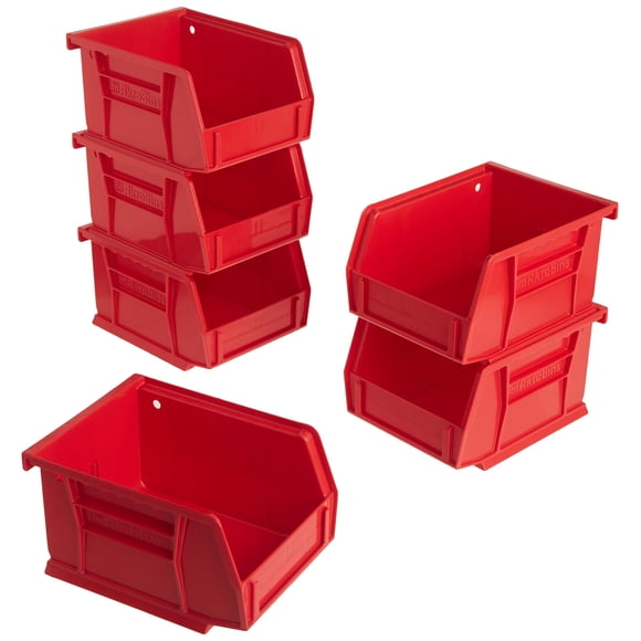 Contenedores de almacenamiento Akro-Mils 30210 Akrobins de plástico, 0,14 L, color rojo, paquete de 6