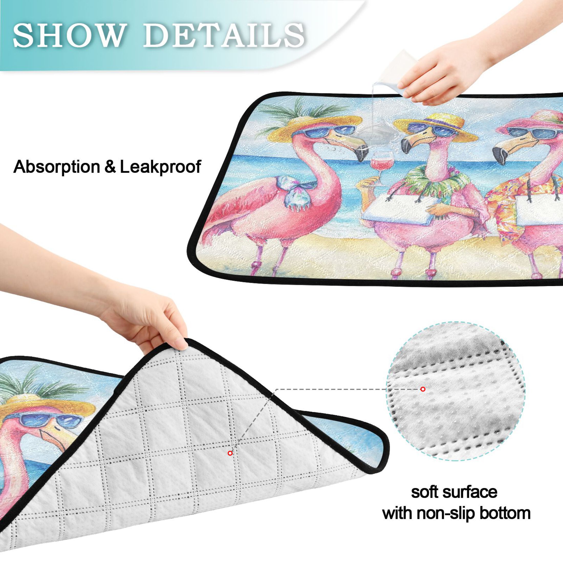 Qxltty Traveling Flamingos Cat litter Pads Pet Set of 2 Diaper Mats Center Anti-leakage Layer Absorbent Soft and Comfortable