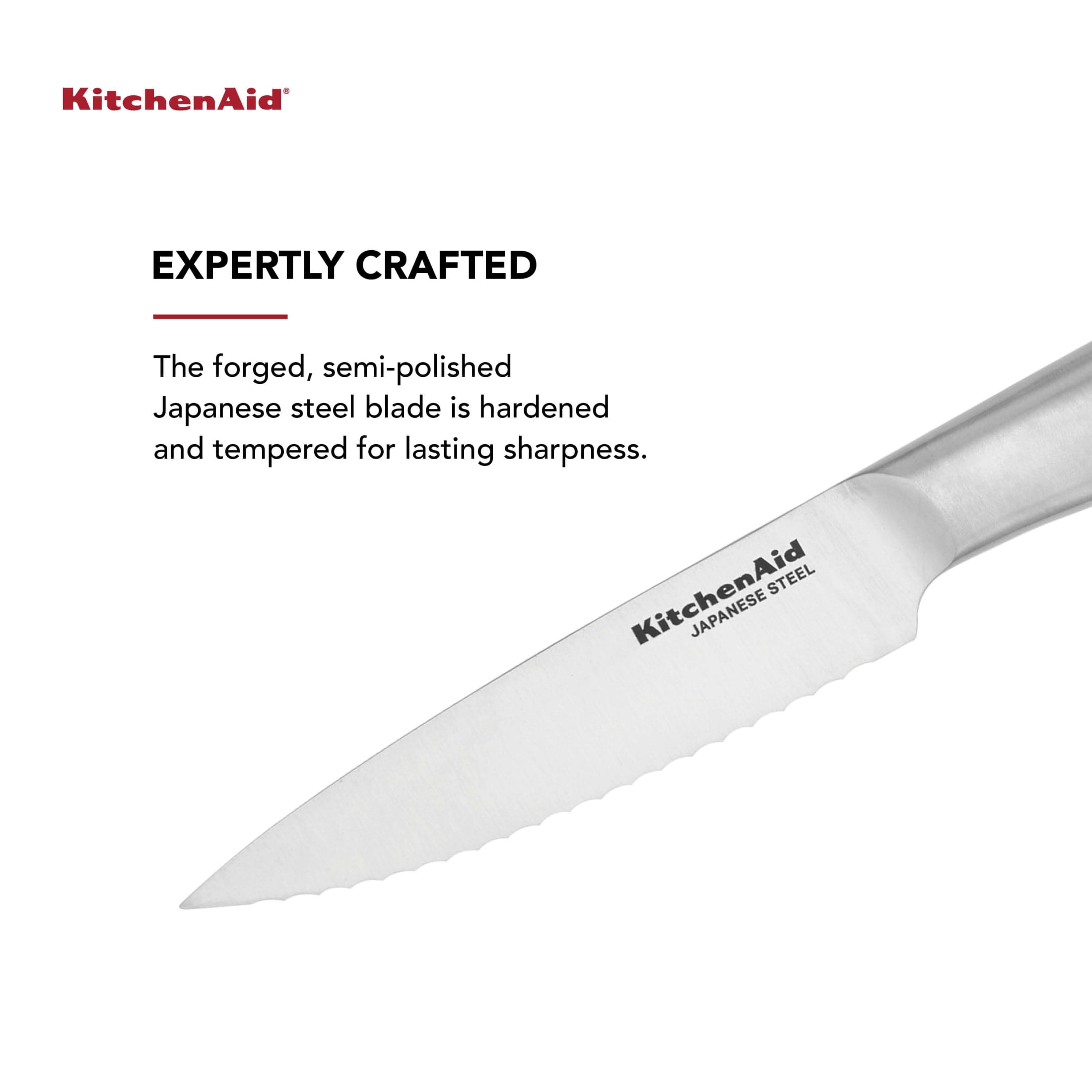 KitchenAid Gourmet 5.5-Inch Forged Serrated Utility Knife with Blade Cover, Stainless Steel Handle