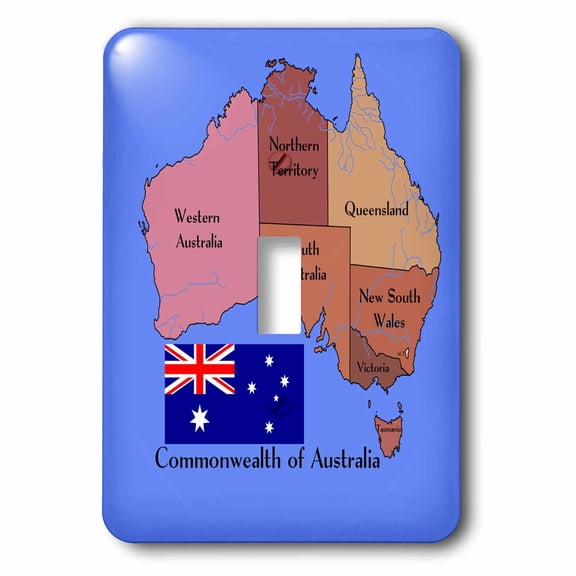 3dRose, The map and flag of the Commonwealth of Australia with states and territories marked., single toggle switch